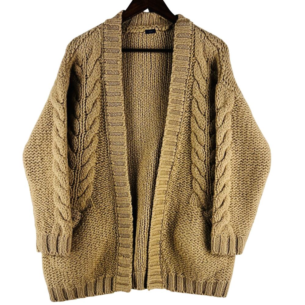 ICHI Antiquities WMNS Cable Knit Wool Cardigan Tan Camel Oversized Open SZ ML(?)